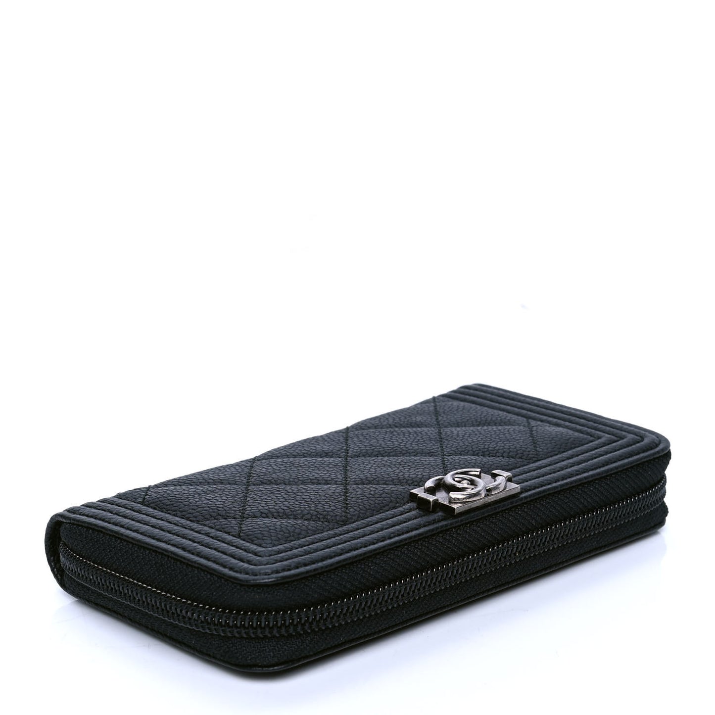 Caviar Quilted Small Boy Zip Around Wallet Black