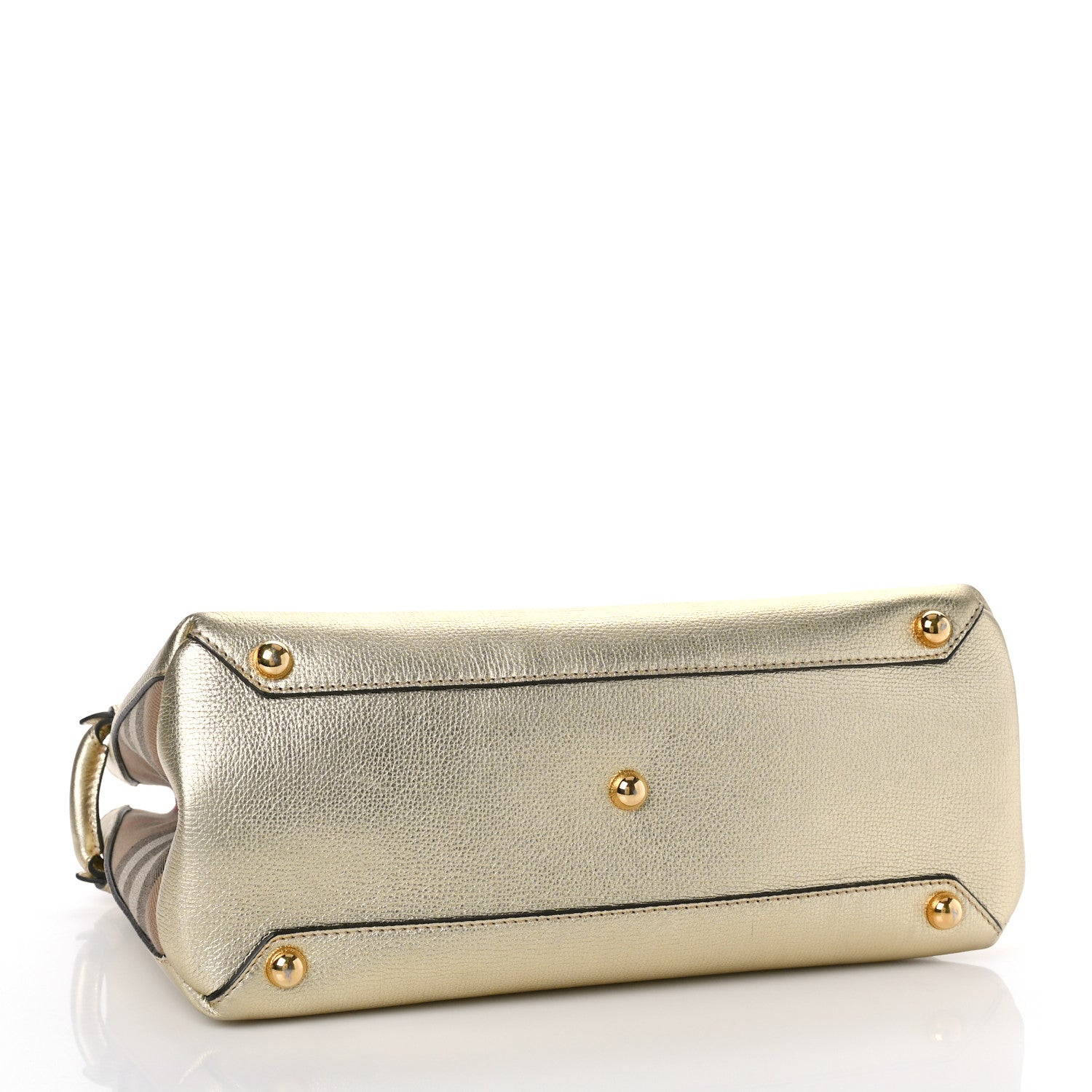 Burberry Metallic Grainy Calfskin House Check Medium Banner Tote Gold 4 of 9