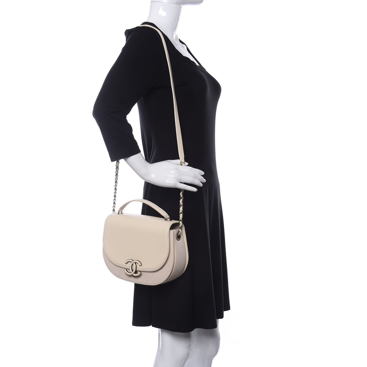 Shiny Calfskin Goatskin Quilted Medium Coco Curve Messenger Flap White