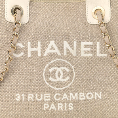 Chanel Mixed Fibers Calfskin Small Deauville Tote Beige White 9 of 17