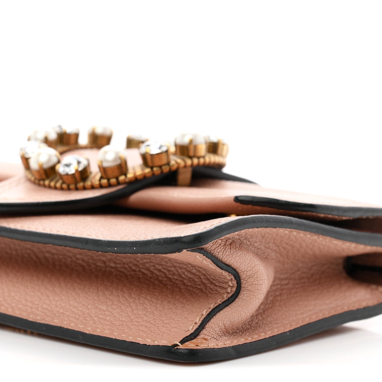 Miu Miu Goatskin Madras Soft Calfskin Crystal Pearl Embellished