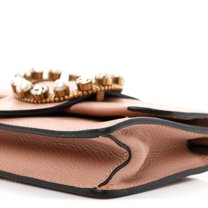 Miu Miu Goatskin Madras Soft Calfskin Crystal Pearl Embellished Shoulder Bag Orchidea 10 of 13