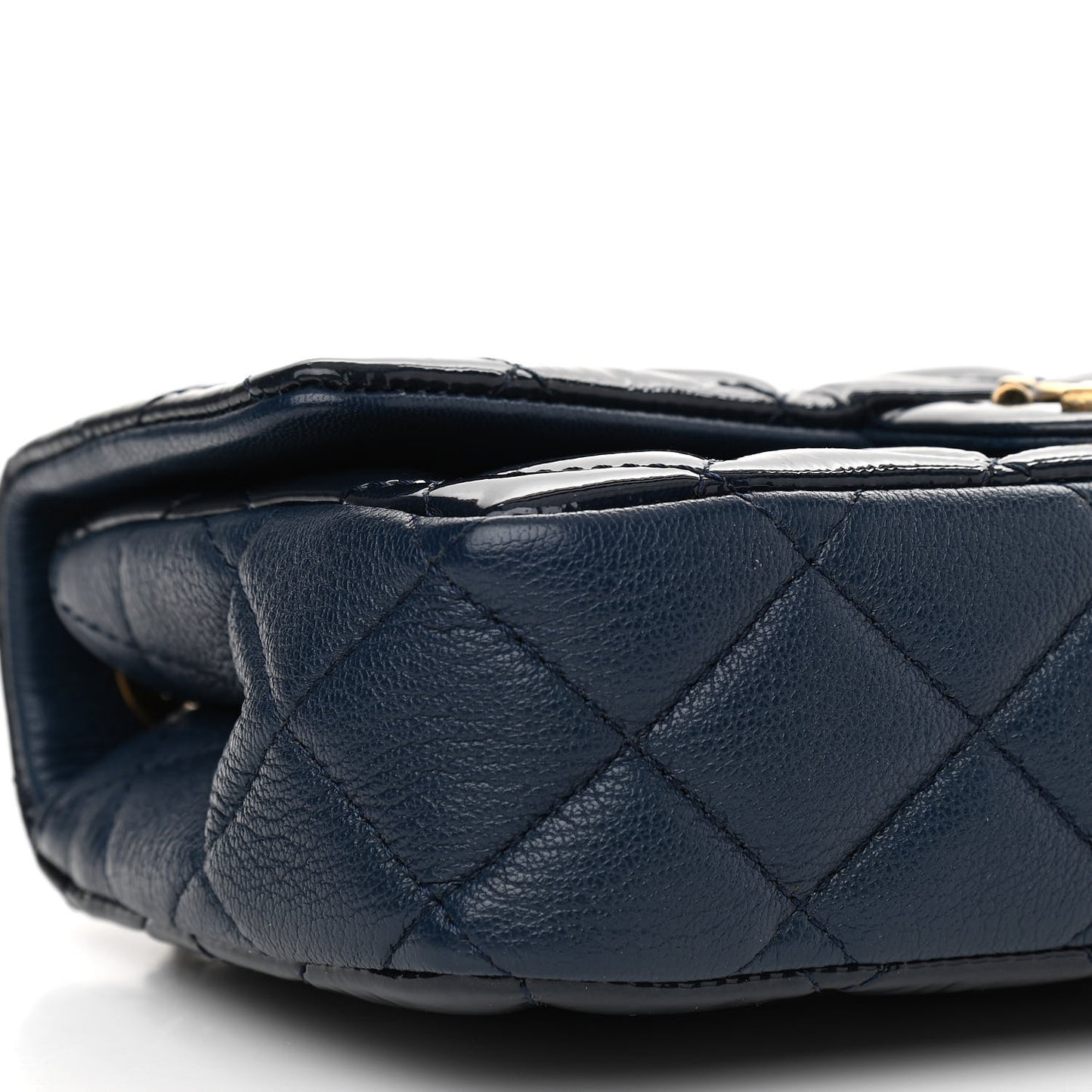 Patent Goatskin Quilted Medium CC Eyelet Flap Blue