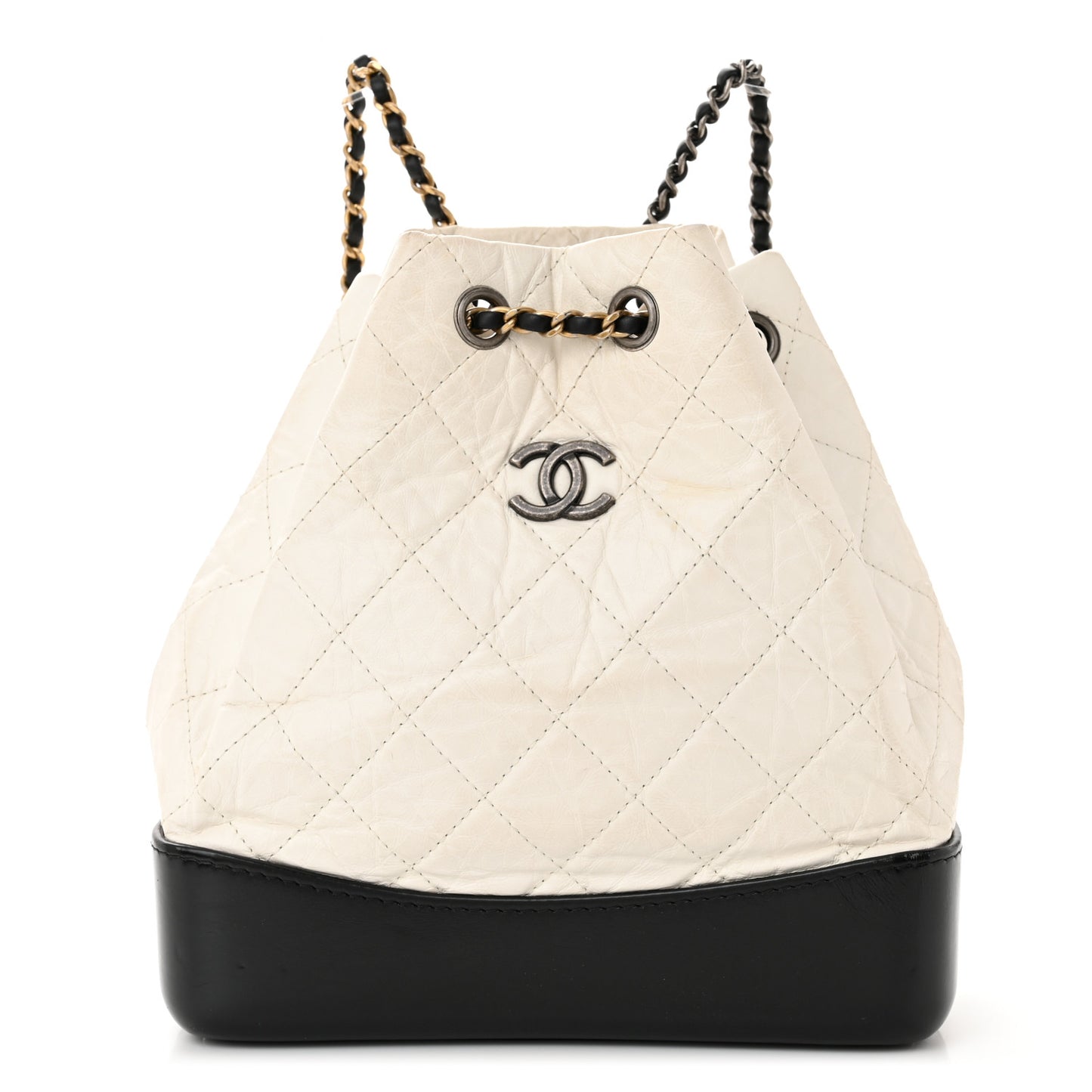 Aged Calfskin Quilted Small Gabrielle Backpack Black White