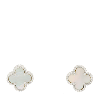 Van Cleef & Arpels 18K White Gold Mother of Pearl Sweet Alhambra Earrings 1 of 5