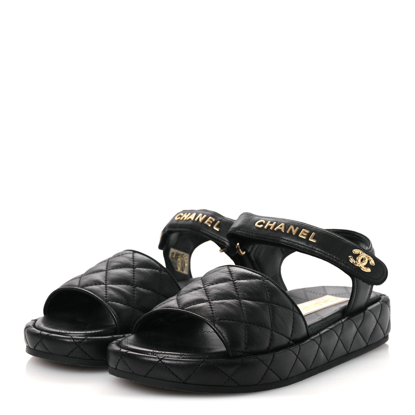 Lambskin Quilted Dad Sandals 39 Black