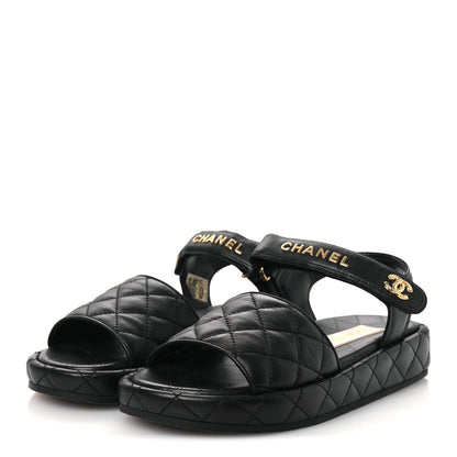 Chanel Lambskin Quilted Dad Sandals 39 Black 4 of 13
