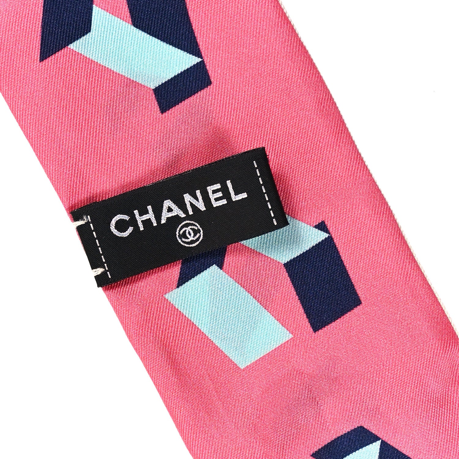 Chanel Silk Logo Slim Bandeau Scarf Ecru Pink 3 of 3