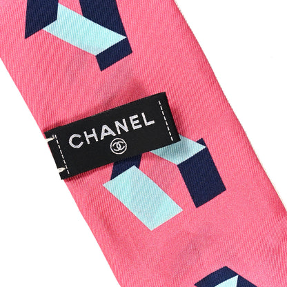 Chanel Silk Logo Slim Bandeau Scarf Ecru Pink 3 of 3