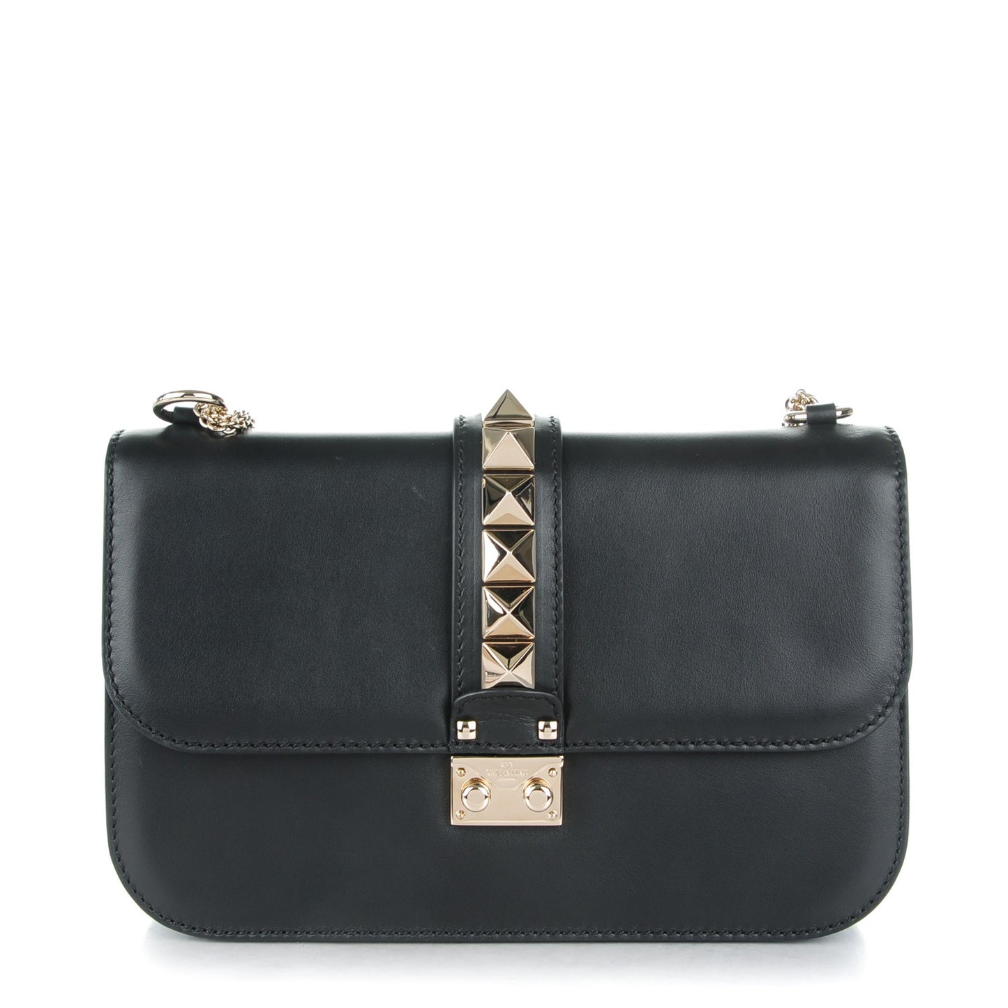 Vitello Medium Glam Lock Rockstud Flap Black