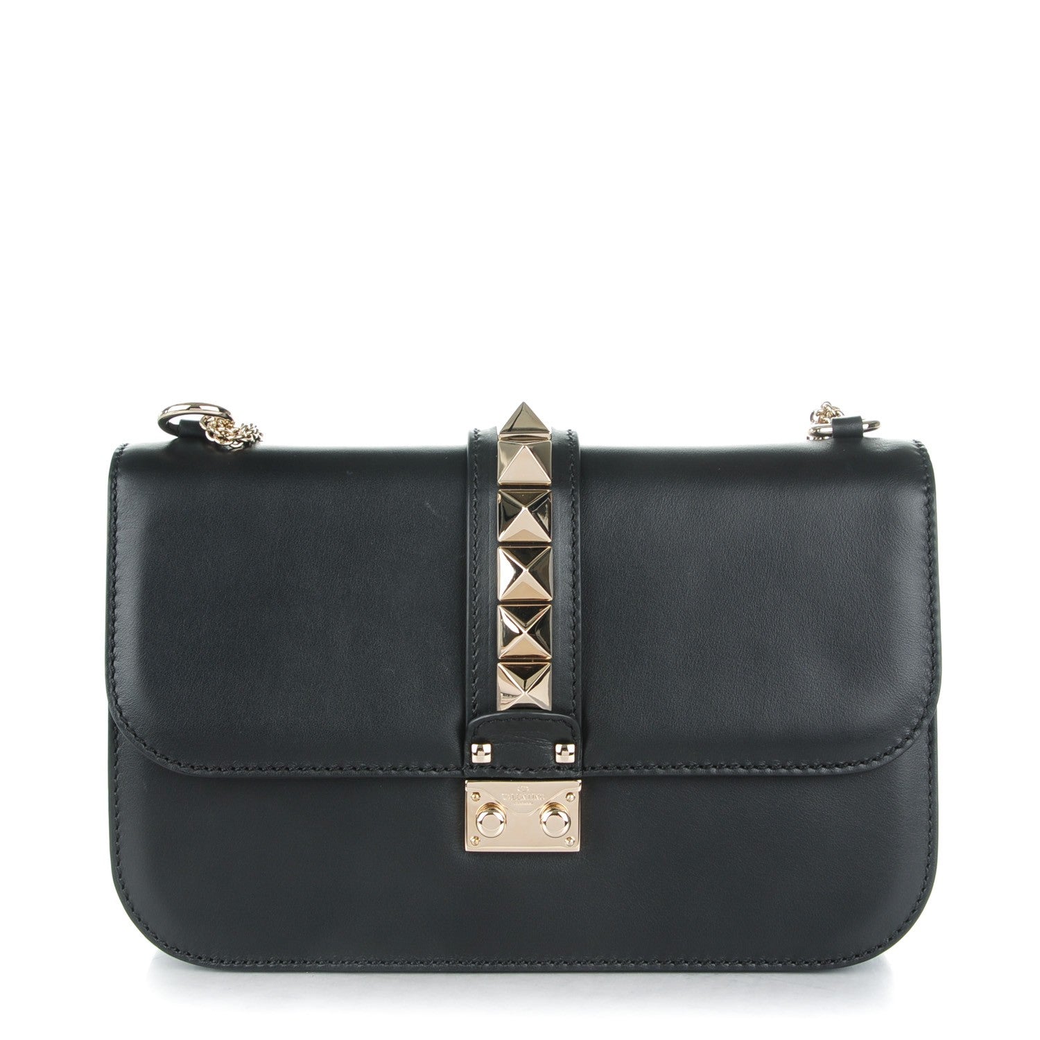 Valentino Garavani Vitello Medium Glam Lock Rockstud Flap Black 1 of 7
