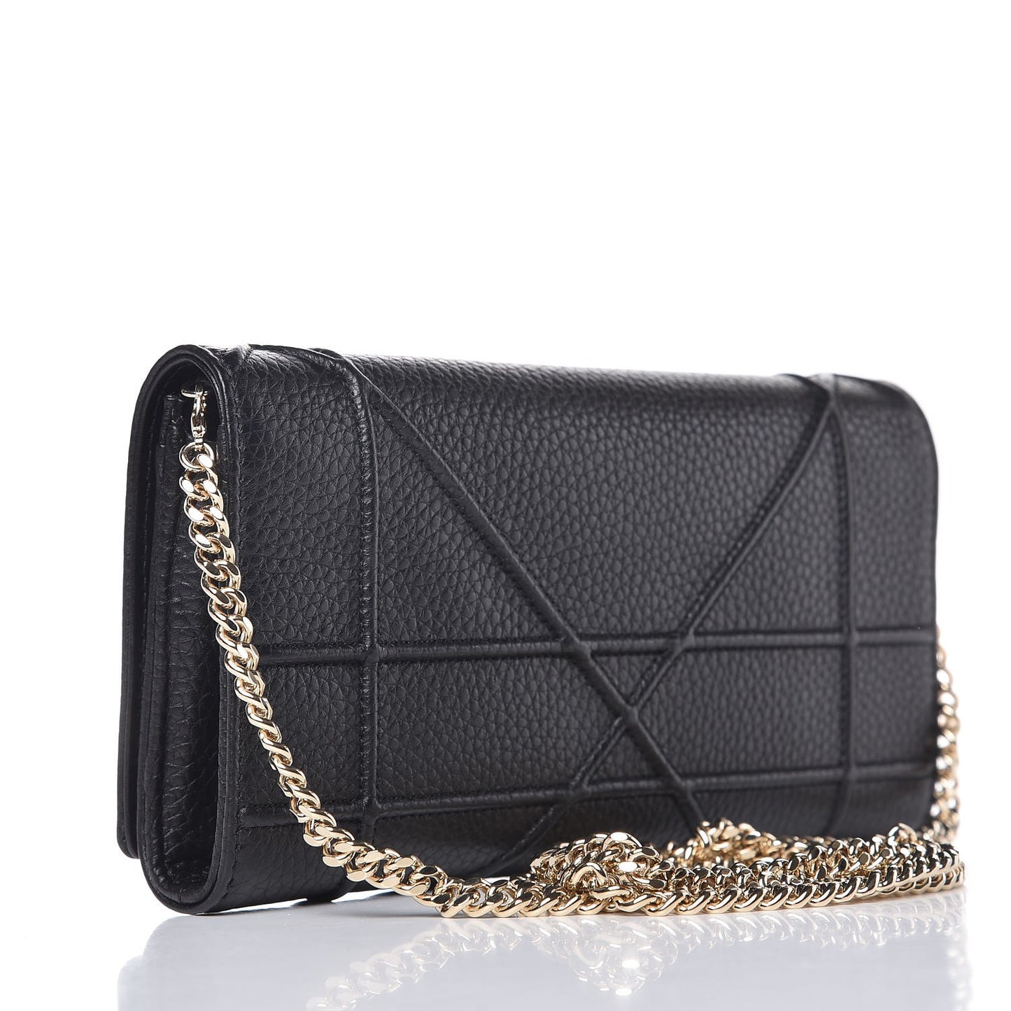 Grained Calfskin Diorama Croisiere Chain Wallet Black