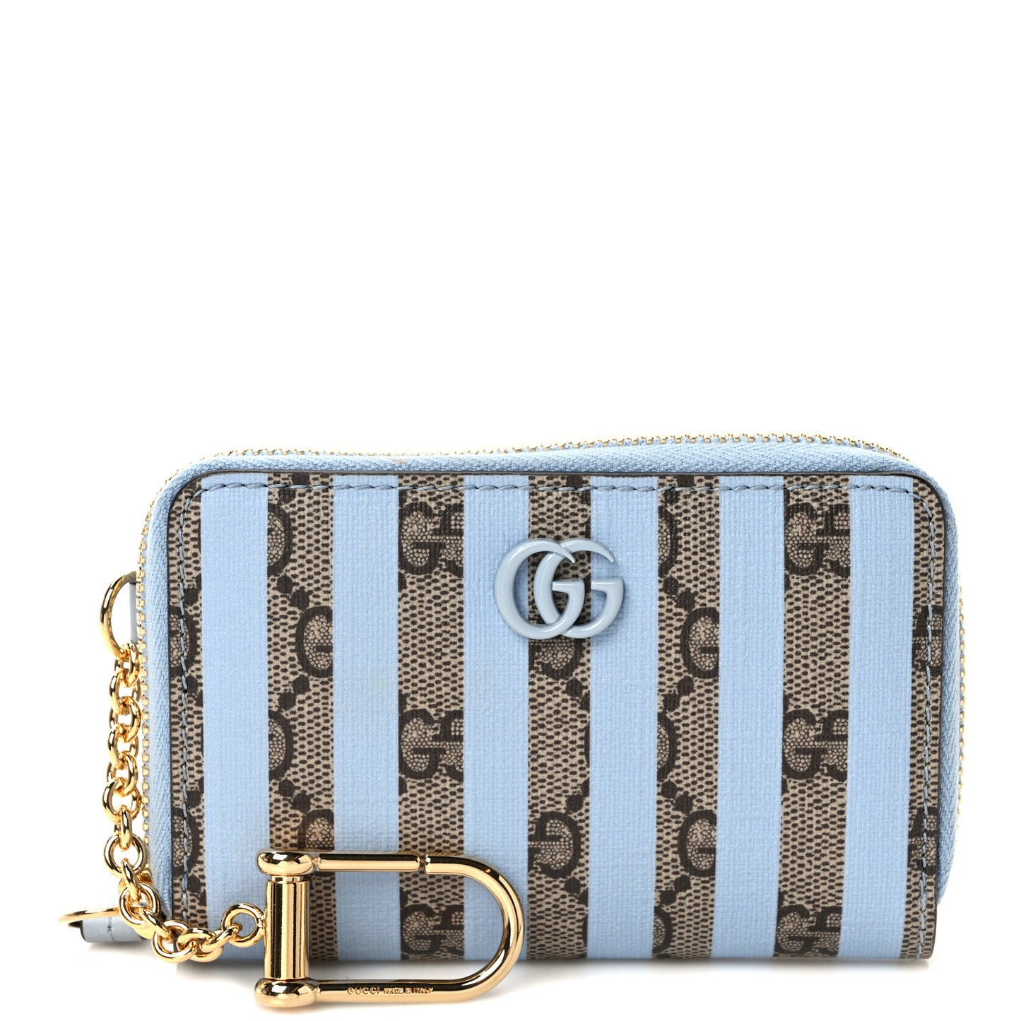 GG Supreme Monogram Vitello Eclipse Enamel Striped GG Key Card Case Beige Ebony Paradise Cloud
