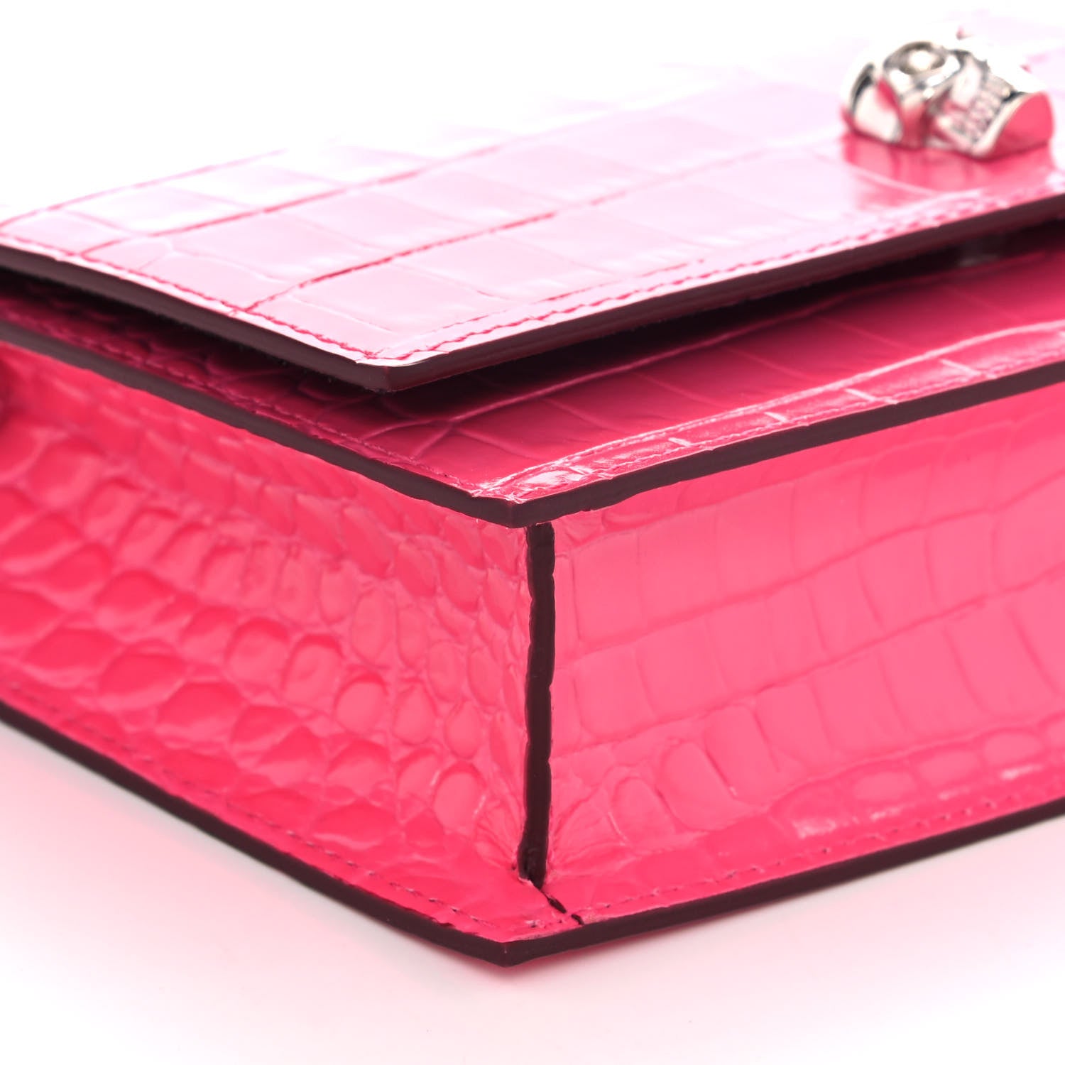 Alexander McQueen Calfskin Crocodile Embossed Skull Mini Crossbody Bag Pink 9 of 11