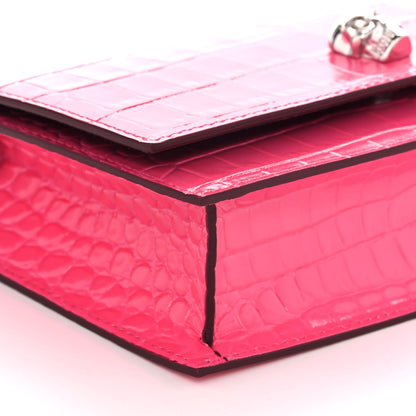 Alexander McQueen Calfskin Crocodile Embossed Skull Mini Crossbody Bag Pink 9 of 11