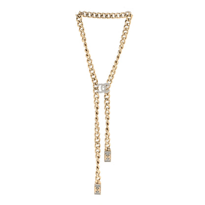 Chanel Chain Link Crystal CC Dog Tag Charm Necklace Gold 3 of 4