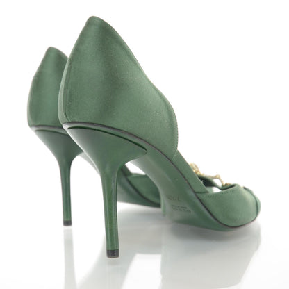 Gucci Satin Crystal Horsebit Hollywood Pumps 7.5 Green 3 of 7