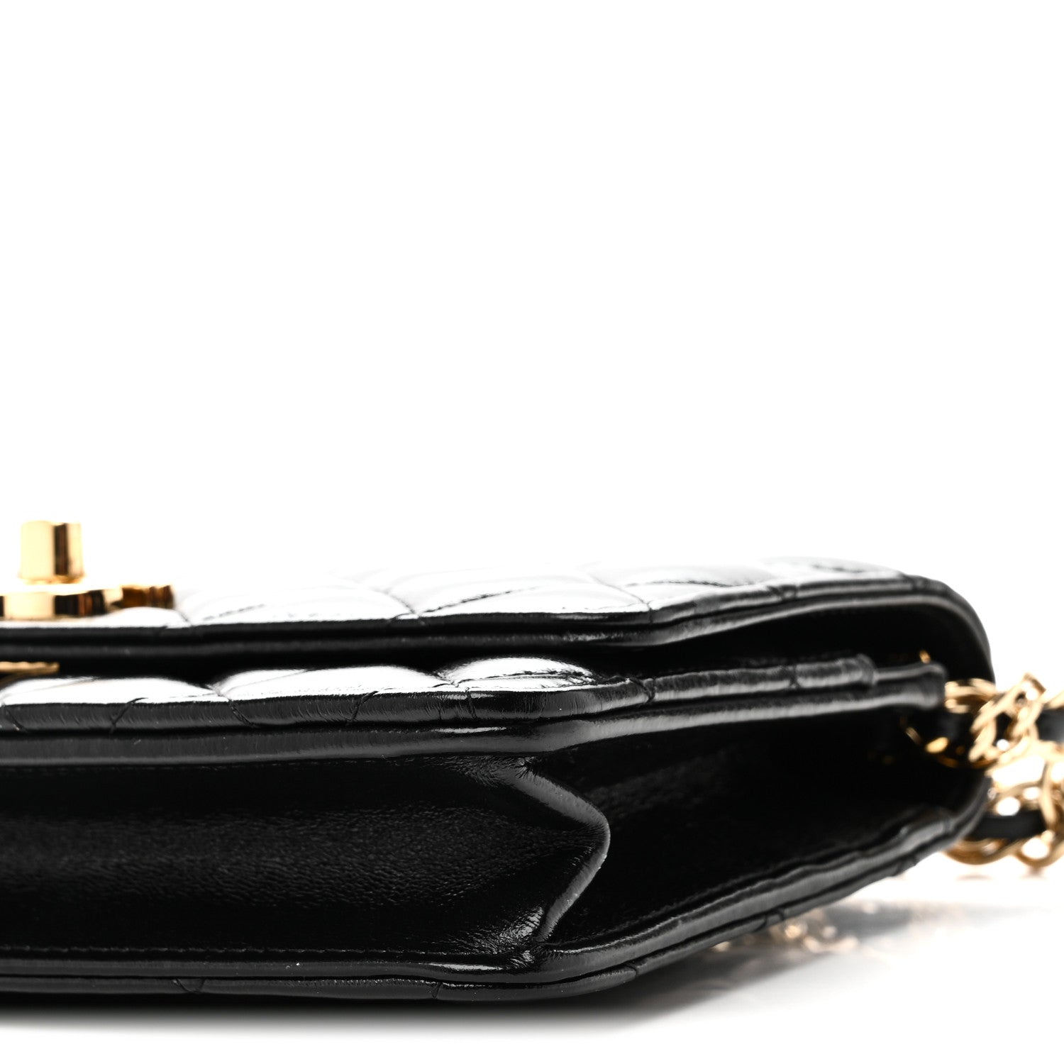Chanel Shiny Lambskin Quilted Golden Links Wallet On Chain WOC Black 12 of 13