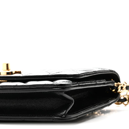 Chanel Shiny Lambskin Quilted Golden Links Wallet On Chain WOC Black 12 of 13