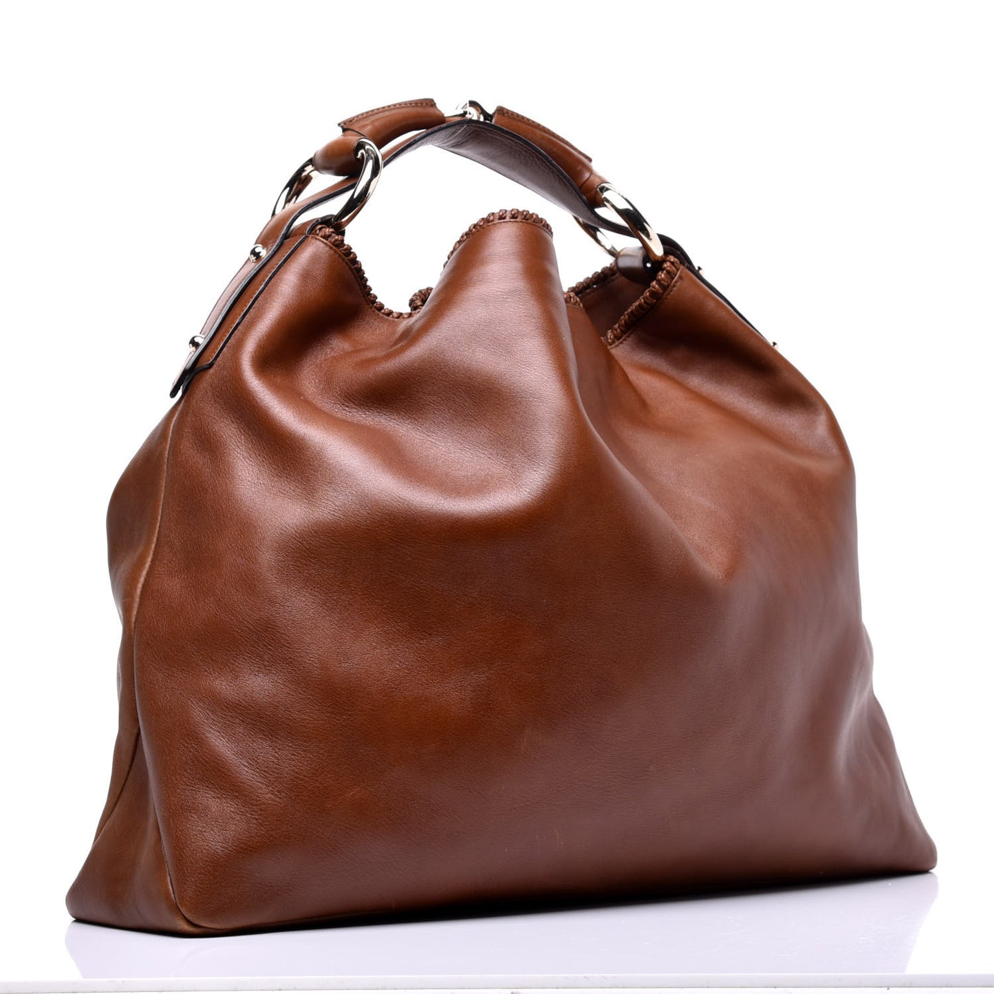Calfskin Large Horsebit Chain Hobo Brown