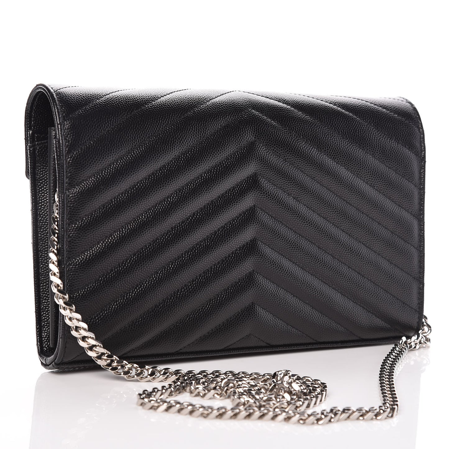 Grain De Poudre Matelasse Chevron Monogram Chain Wallet Black