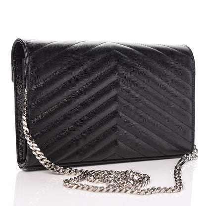 Saint Laurent Grain De Poudre Matelasse Chevron Monogram Chain Wallet Black 3 of 8
