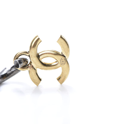 Chanel Metal Drop CC Earrings Ruthenium Gold 4 of 5