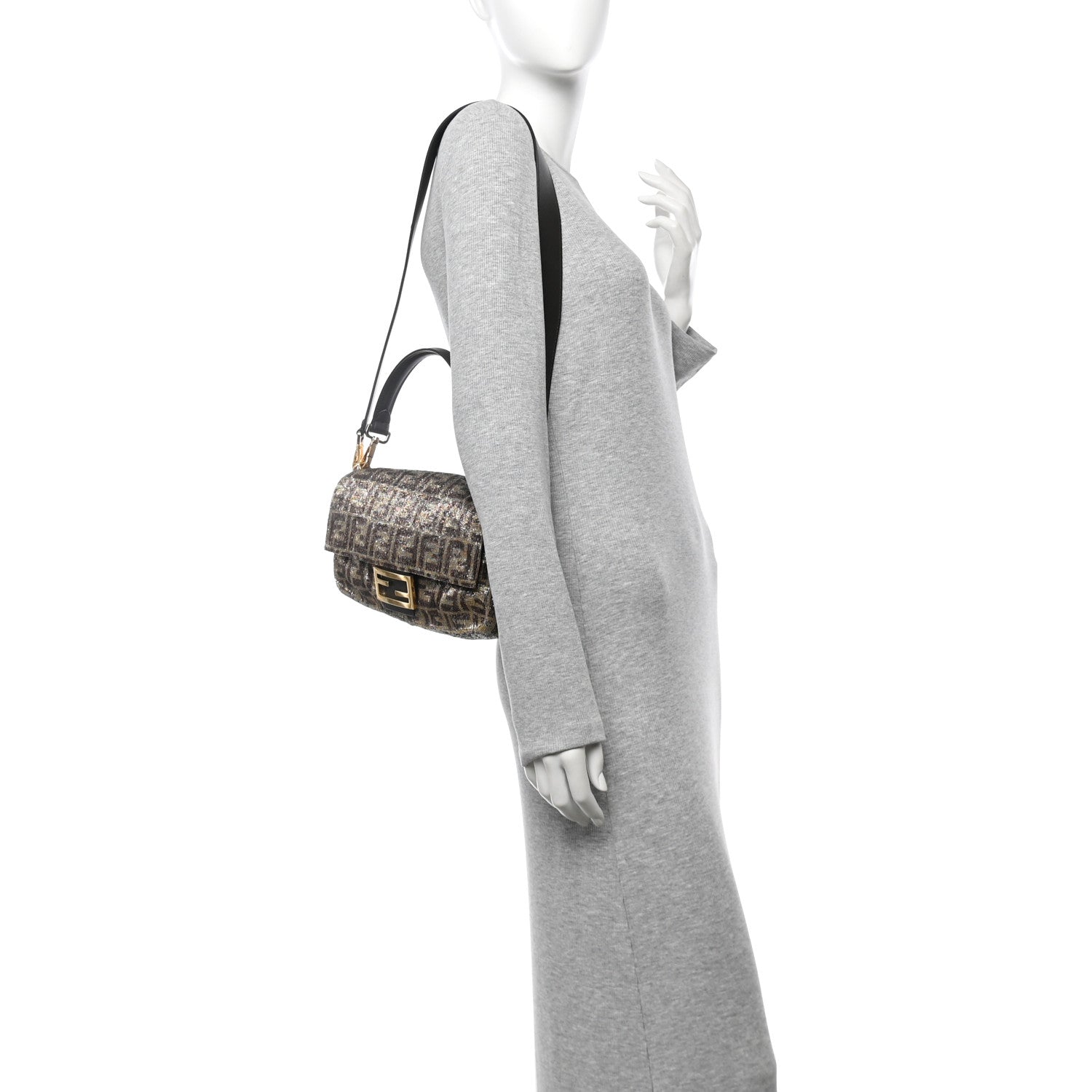 Fendi Vitello King Beaded Zucca Baguette Mogano Panna Ebano 2 of 11