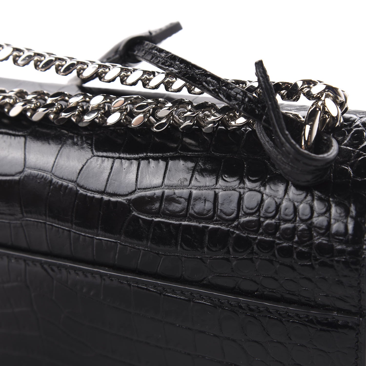 Saint Laurent Calfskin Crocodile Embossed Medium Monogram Sunset Black 10 of 11