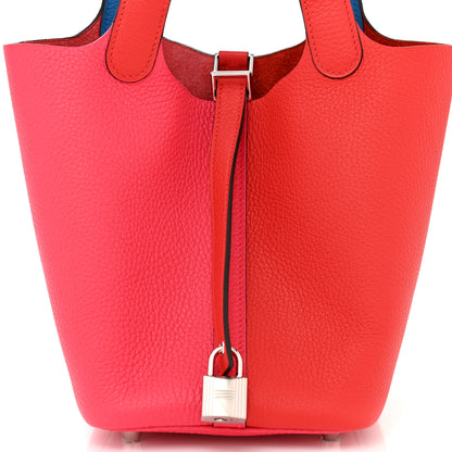 Hermes Taurillon Clemence Tri-Color Picotin Lock 18 PM Rouge Coeur Rose Extreme Bleu Zanzibar 8 of 11