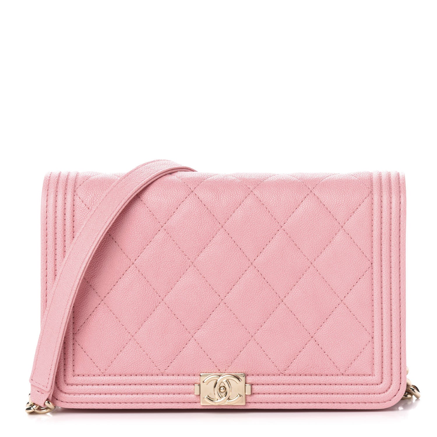 Chanel Caviar Quilted Boy Wallet On Chain WOC Pink 1 of 13