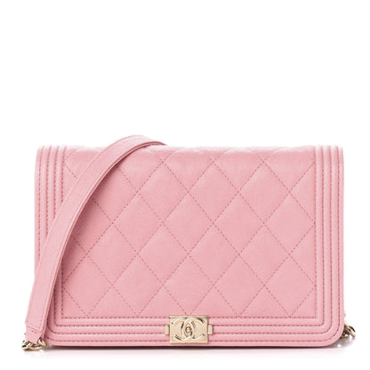 Chanel Caviar Quilted Boy Wallet On Chain WOC Pink 1 of 13