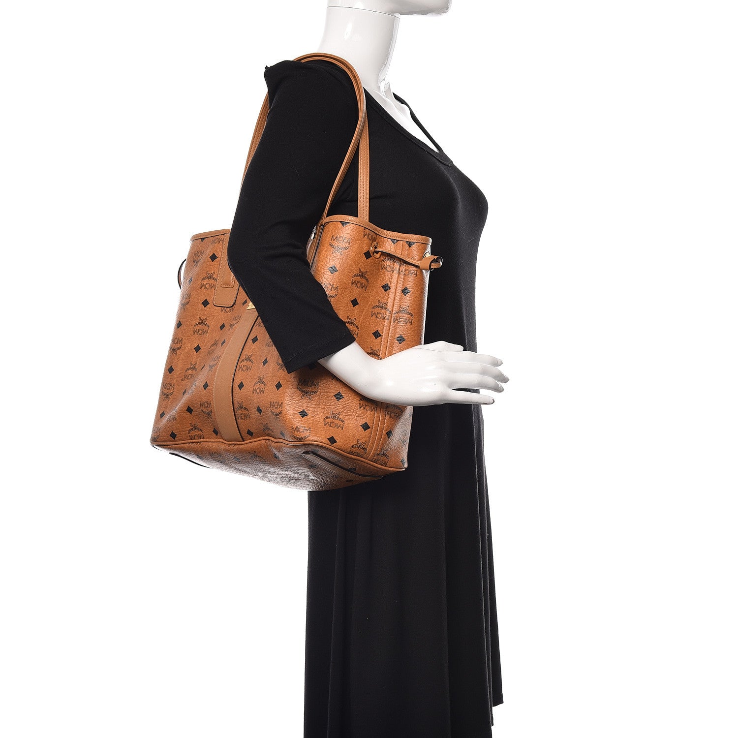 MCM Visetos Medium Liz Reversible Shopper Tote Cognac 2 of 20