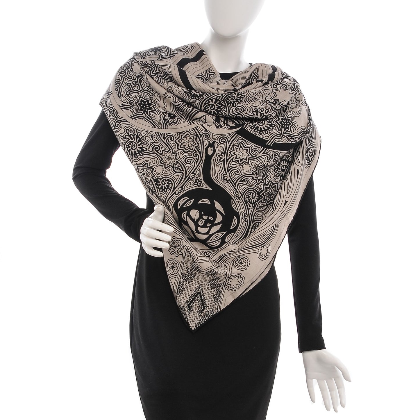 Cashmere Silk L'Arbre Du Vent Shawl 140 Naturel Noir