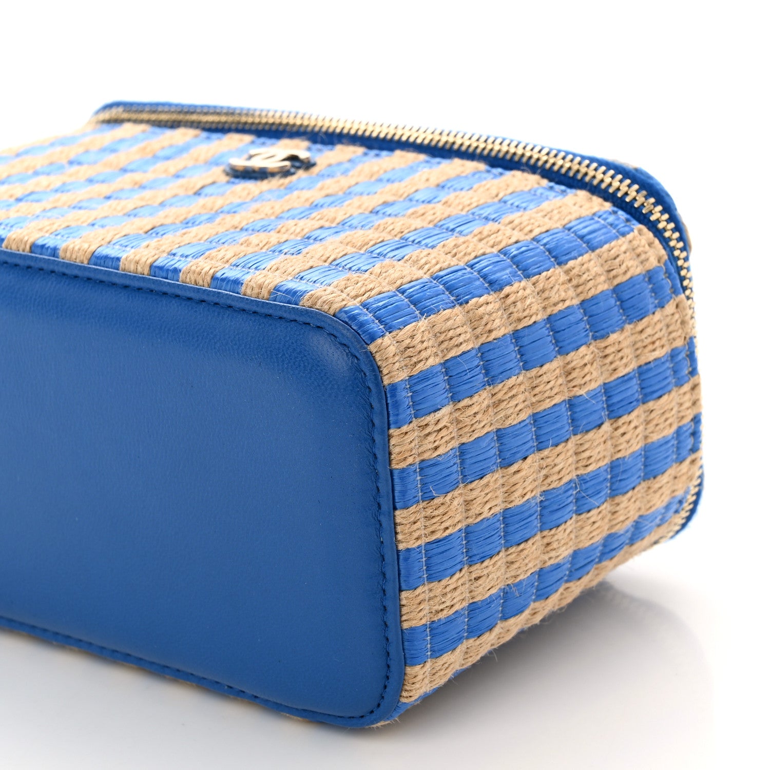 Chanel Raffia Jute Striped Small Vanity Case With Chain Blue Beige 10 of 10