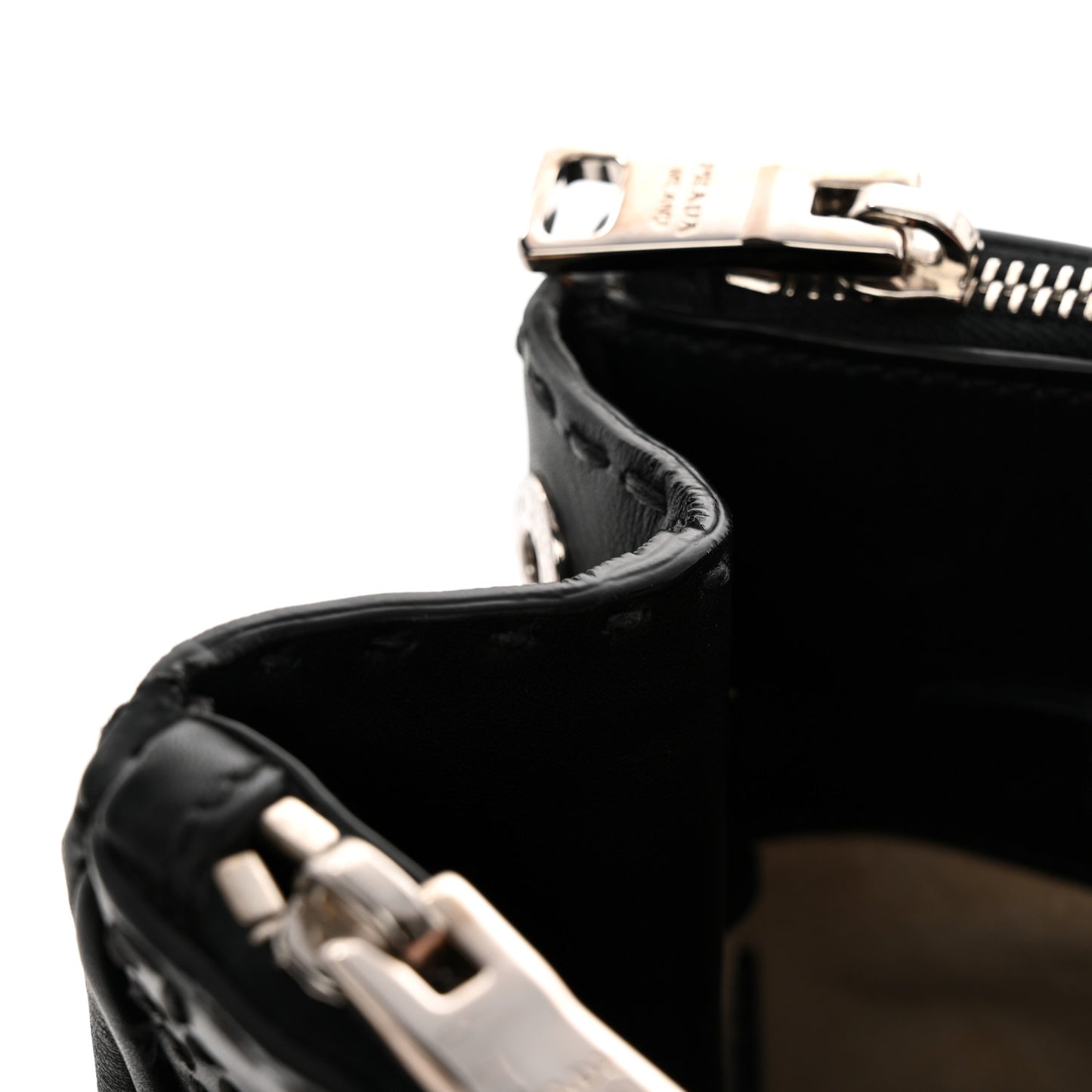 City Calf Hand Stitched Large Galleria Double Zip Tote Black