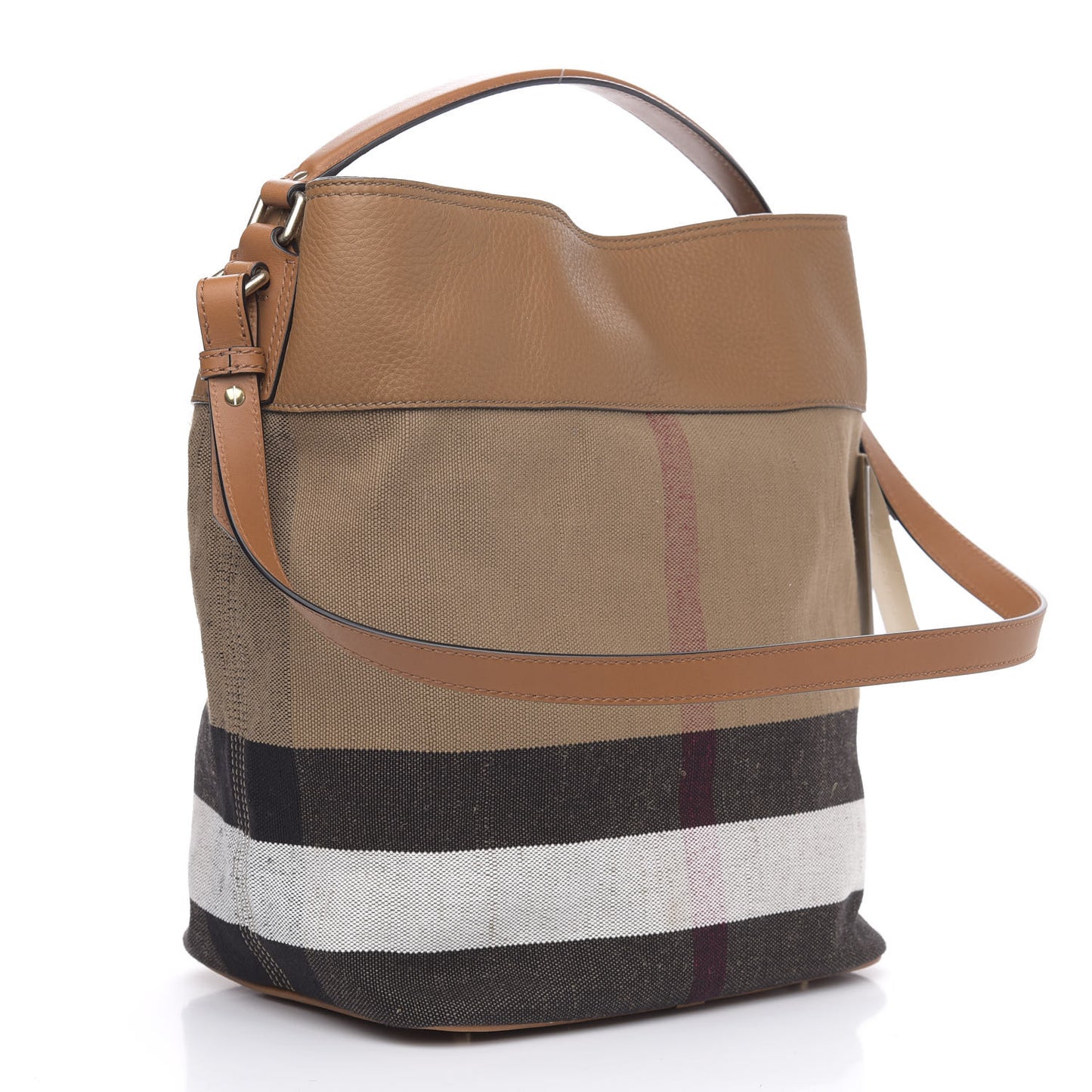 Grainy Calfskin Canvas Mega Check Medium Ashby Tassel Hobo Saddle Brown