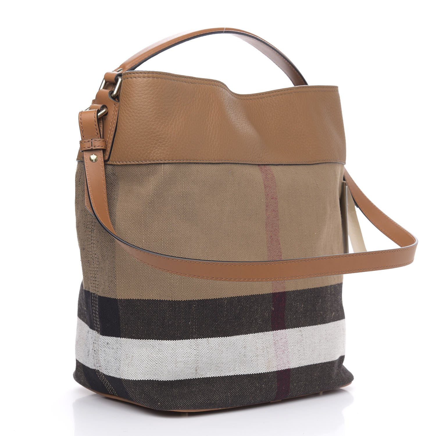 Burberry Grainy Calfskin Canvas Mega Check Medium Ashby Tassel Hobo Saddle Brown 4 of 11