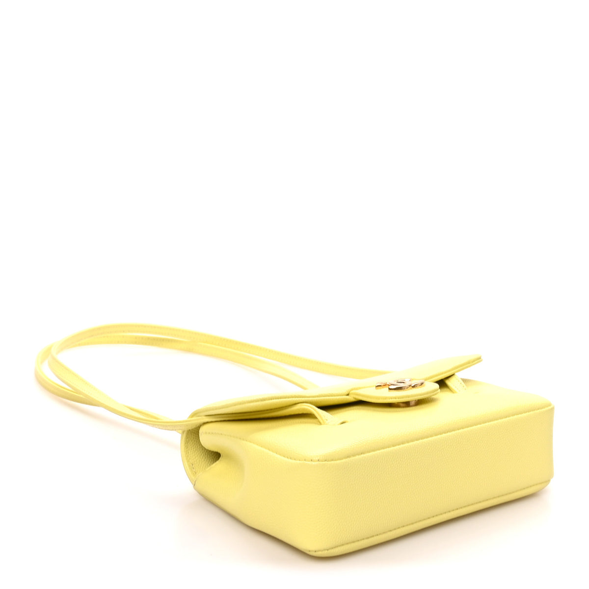 Shiny Caviar Mini Preppy Coco Shoulder Bag Light Yellow