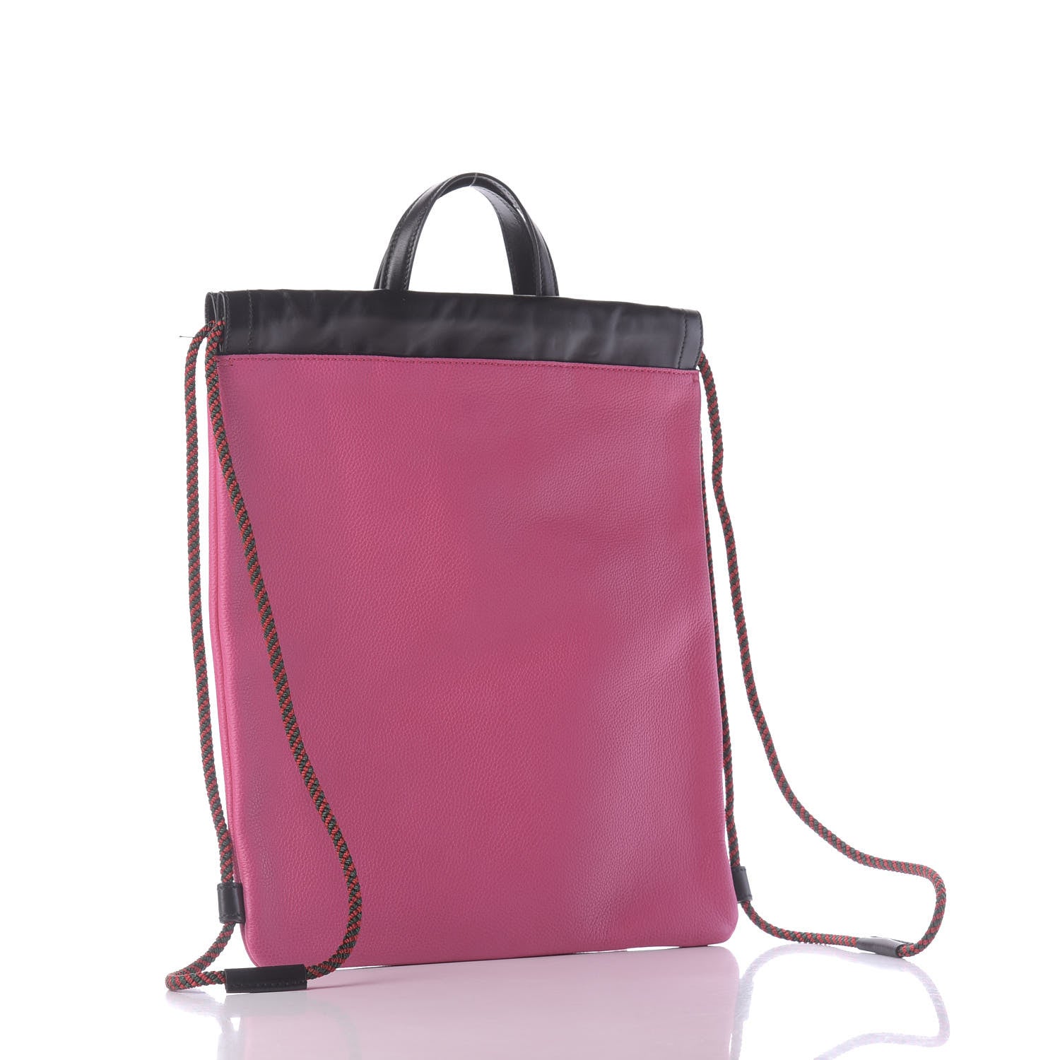 Gucci Grained Calfskin Logo Drawstring Backpack Box Pink Green Black 2 of 10