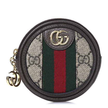Gucci GG Supreme Monogram Web Ophidia Round Coin Purse Beige New Acero 1 of 8