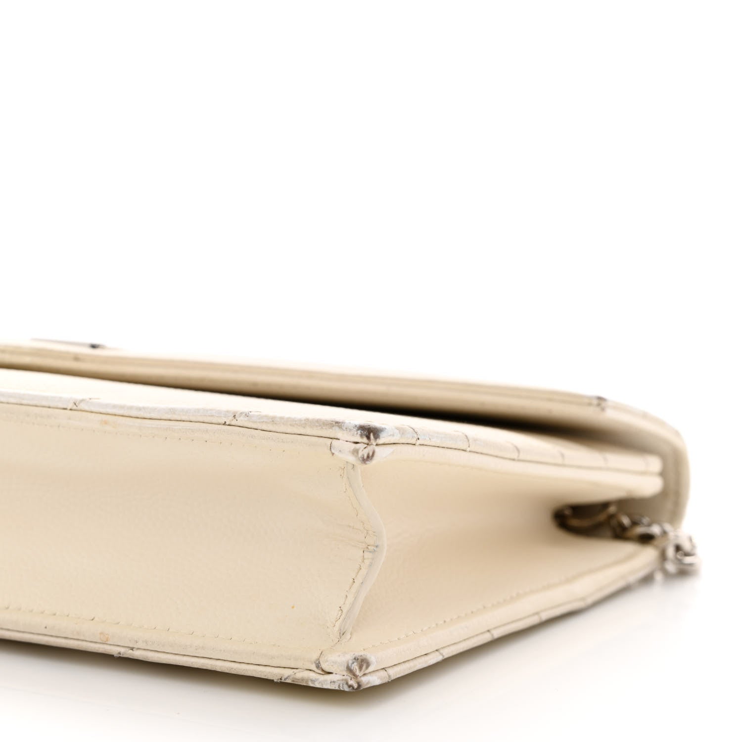 Saint Laurent Grain De Poudre Matelasse Chevron Monogram Envelope Chain Wallet White 10 of 21