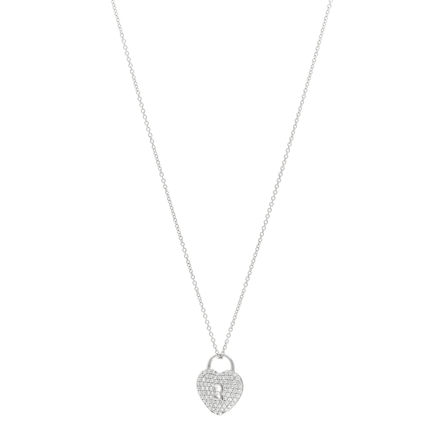 Platinum Diamond Small Heart Lock Pendant Necklace