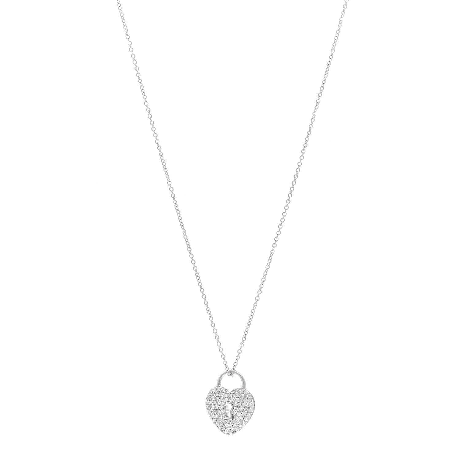 Tiffany Platinum Diamond Small Heart Lock Pendant Necklace 1 of 4