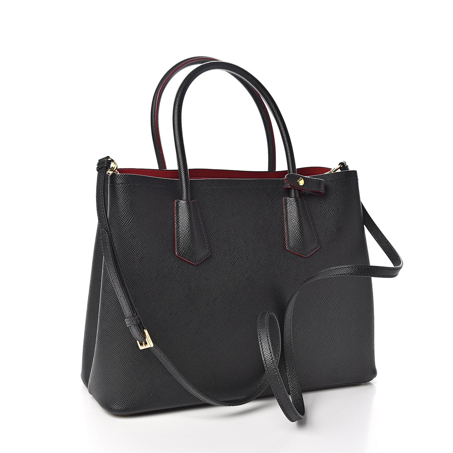 Saffiano Cuir Medium Double Bag Black Fuoco