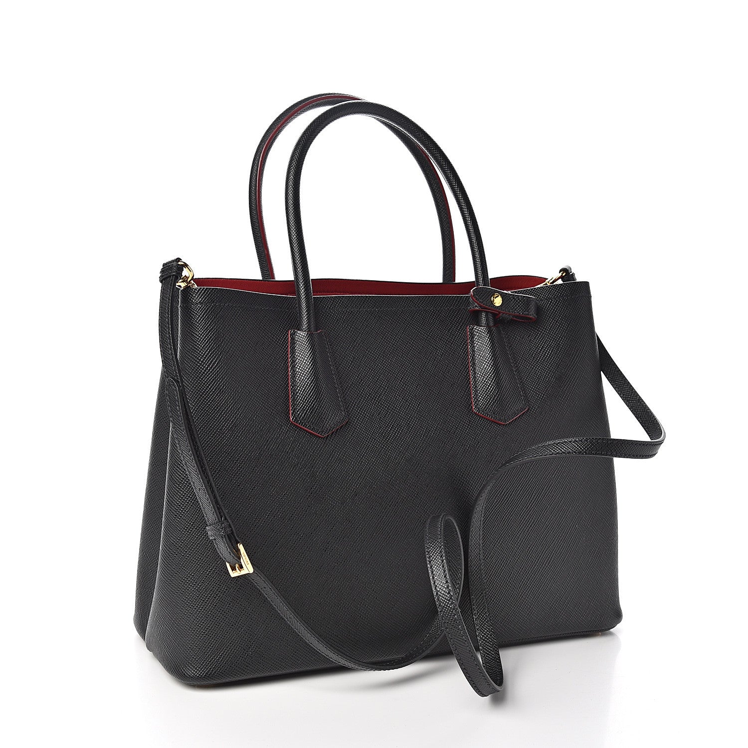 Prada Saffiano Cuir Medium Double Bag Black Fuoco 2 of 10