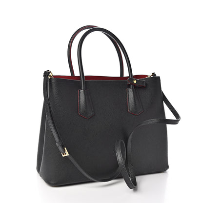 Prada Saffiano Cuir Medium Double Bag Black Fuoco 2 of 10