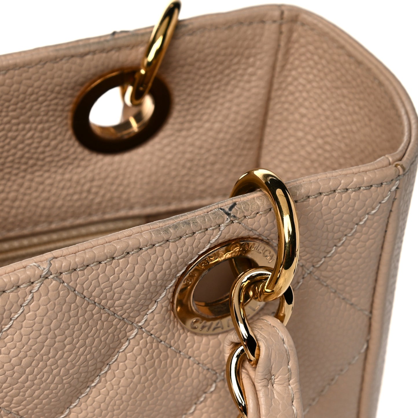 Caviar Quilted Petit Shopping Tote PST Beige Clair