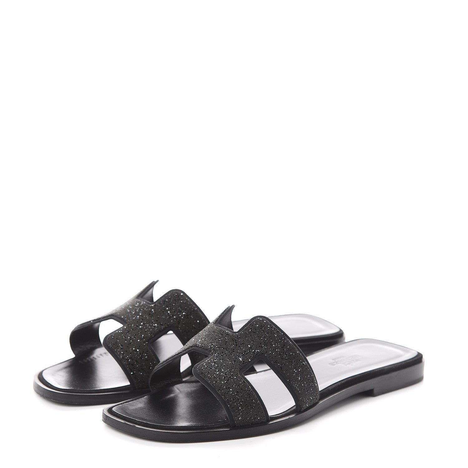 Hermes Suede Goatskin Crystal Powder Oran Sandals 37 Black 3 of 6