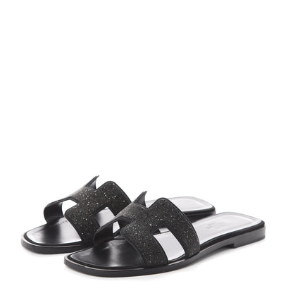 Hermes Suede Goatskin Crystal Powder Oran Sandals 37 Black 3 of 6